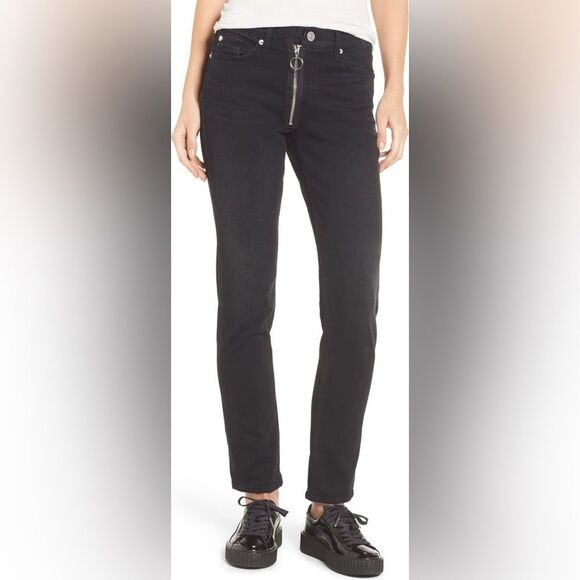 Hudson Jeans Crop Riley Relaxed Straight Jeans Exposed Zipper Black Denim Size27 - Picture 1 of 7
